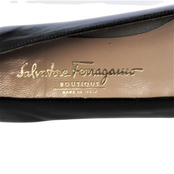 VTG Salvatore Ferragamo Loafer Black Patent Leather Gold Chain Accent Size 10 4A - Picture 8 of 12
